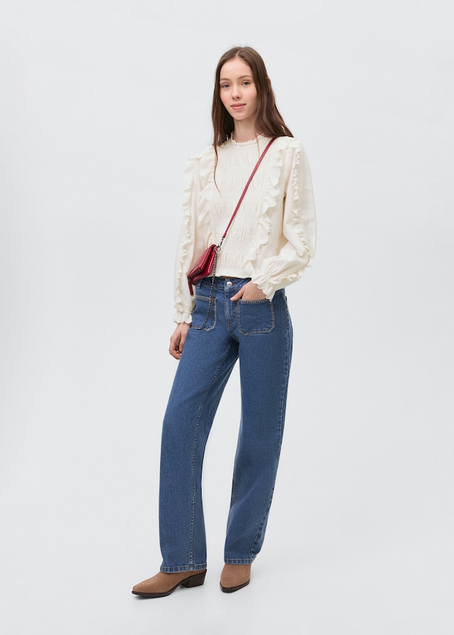 Mango Geraffte Bluse mit Rüschen Blitzangebot