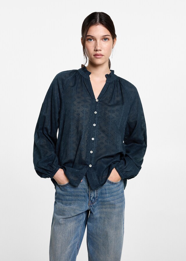 Mango Strukturierte Bluse bestickt