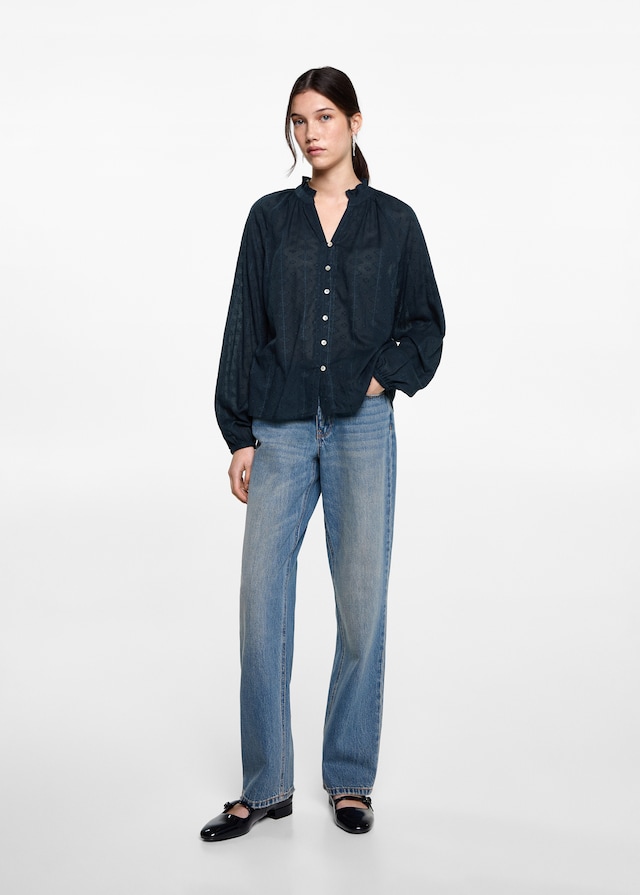 Mango Strukturierte Bluse bestickt Große Rabatte