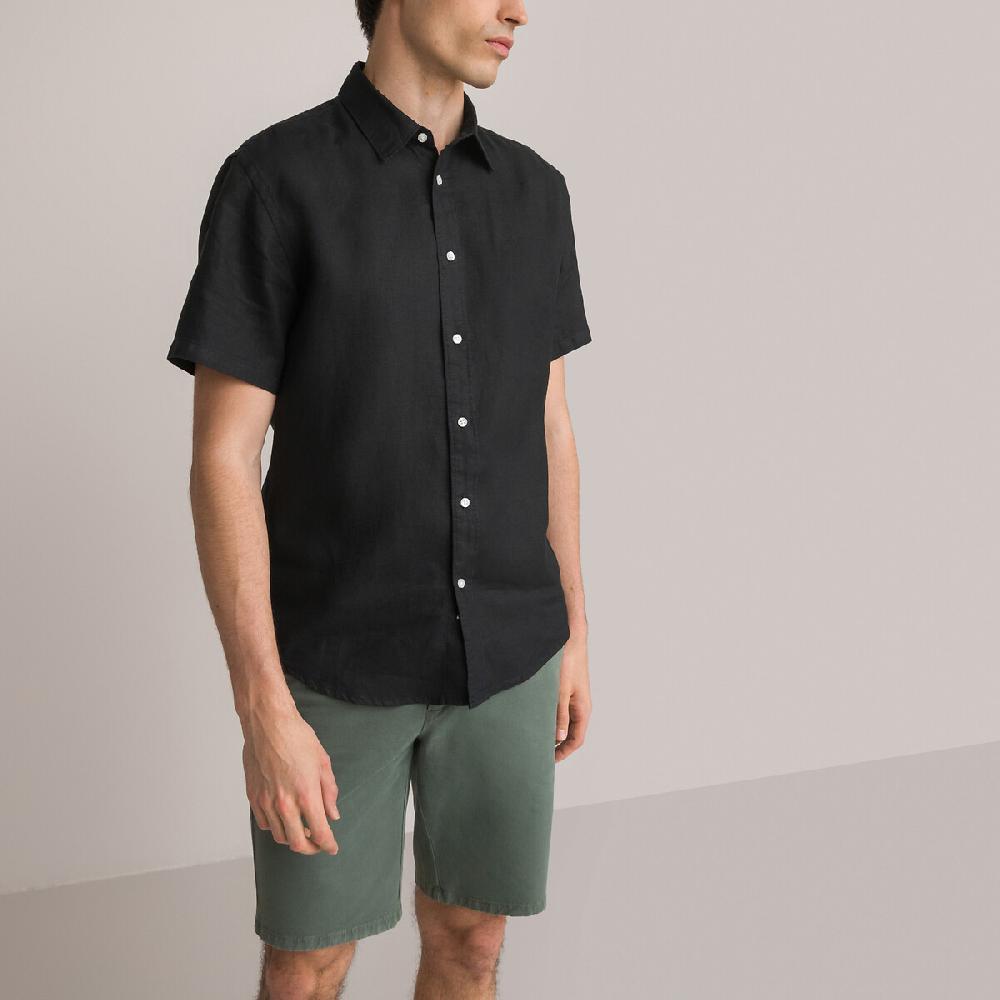 laredoute Kurzärmeliges Leinenhemd Regular-Fit schwarz LA REDOUTE COLLECTIONS Exklusive Angebote