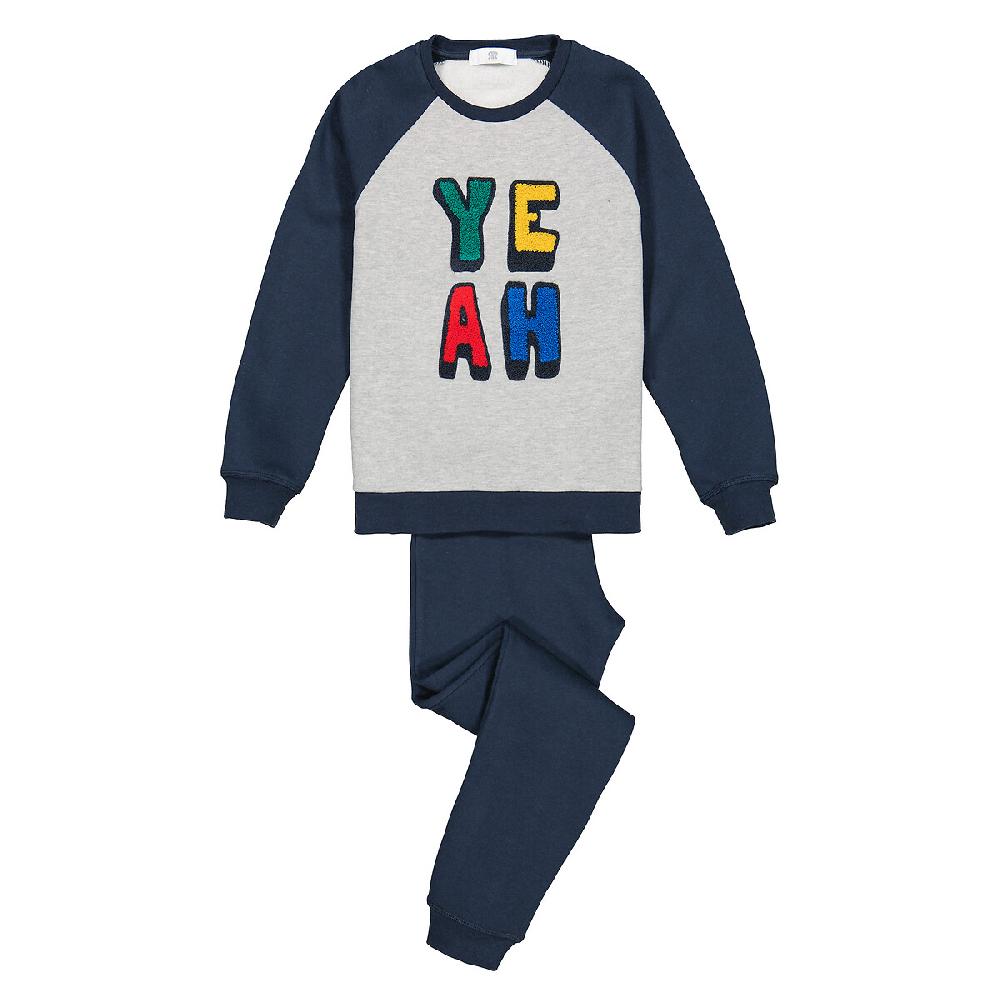 laredoute Pyjama aus Sweatware mit gestickter Frotteeschrift blau/grau LA REDOUTE COLLECTIONS Letzte 3 Tage