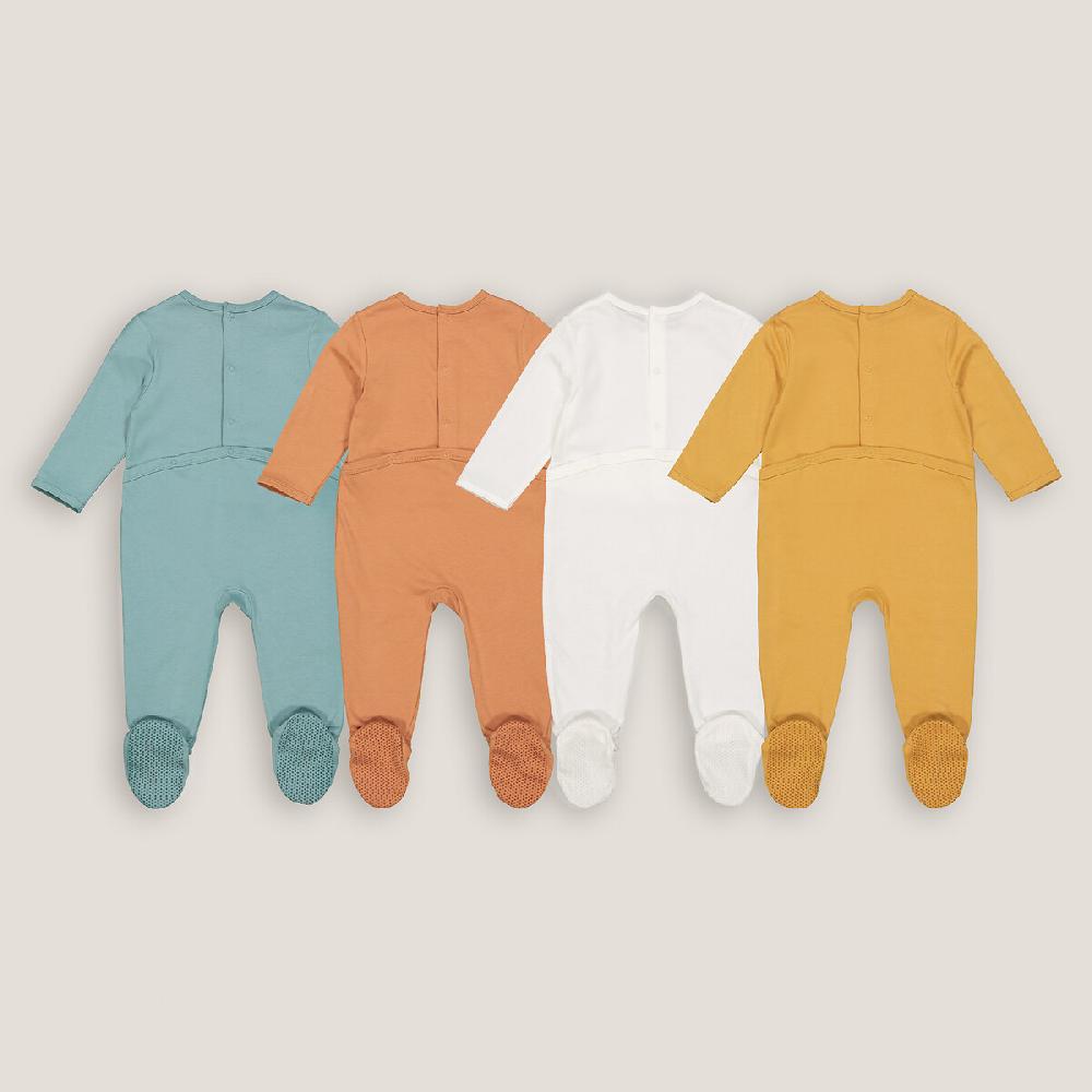 laredoute 4er-Pack Strampler mit Fuss Buchstabenmotiv blau + braun + ecru LA REDOUTE COLLECTIONS Exklusivangebot
