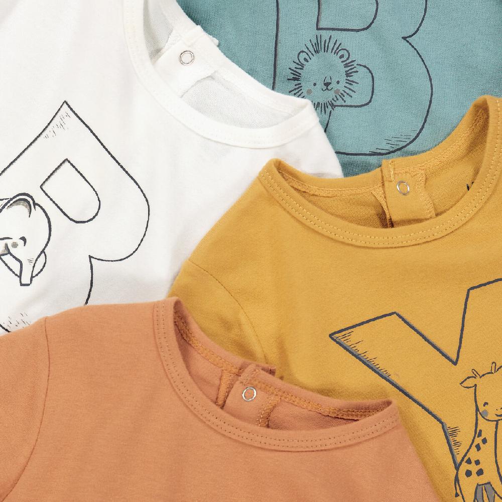 laredoute 4er-Pack Strampler mit Fuss Buchstabenmotiv blau + braun + ecru LA REDOUTE COLLECTIONS Exklusivangebot