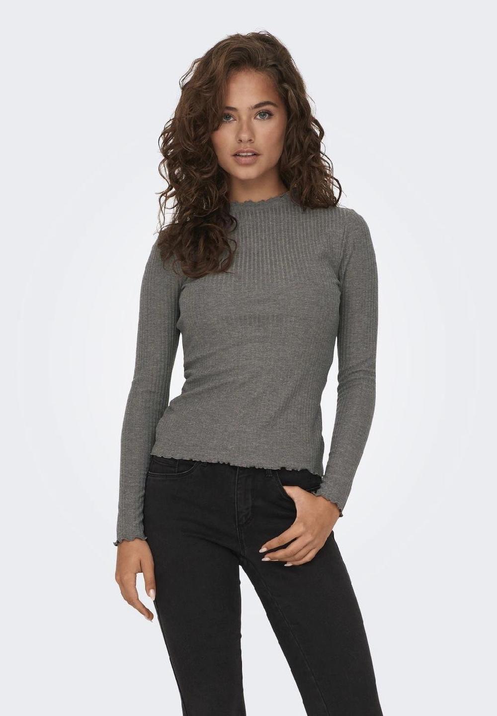ONLY® Langarmshirt "Emma" Stehkragen Ripp-Design für Damen Flash Sale