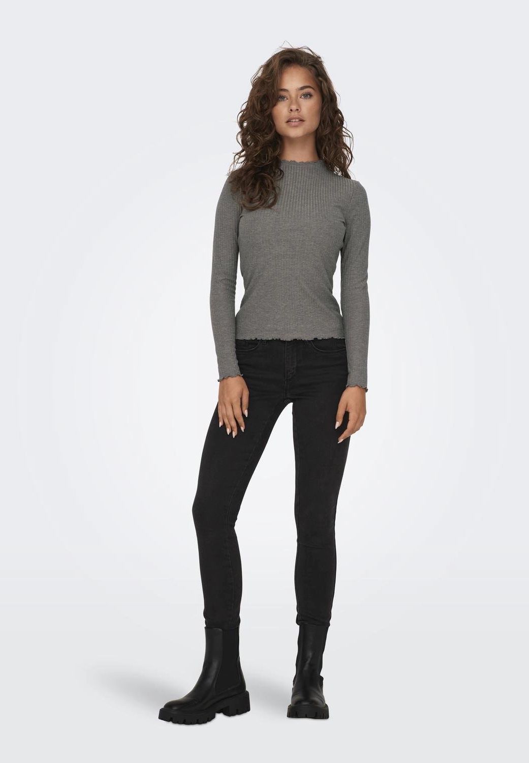 ONLY® Langarmshirt "Emma" Stehkragen Ripp-Design für Damen Flash Sale