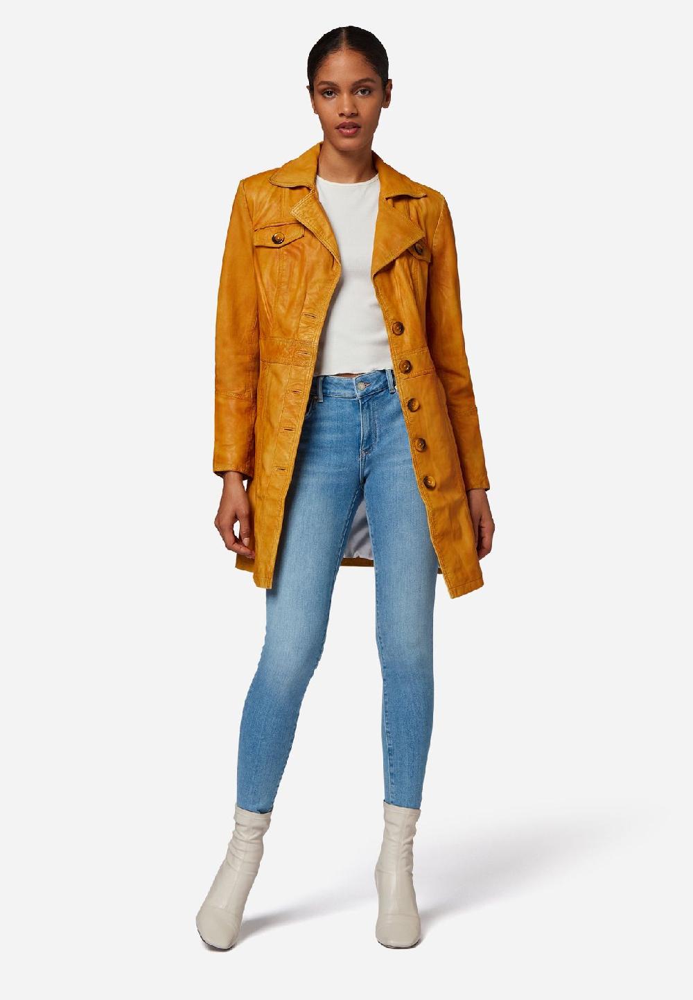 RICANO Damen Ledermantel Lucy Kurzmantel mit Knopfleiste und Reversekragen Online Shopping
