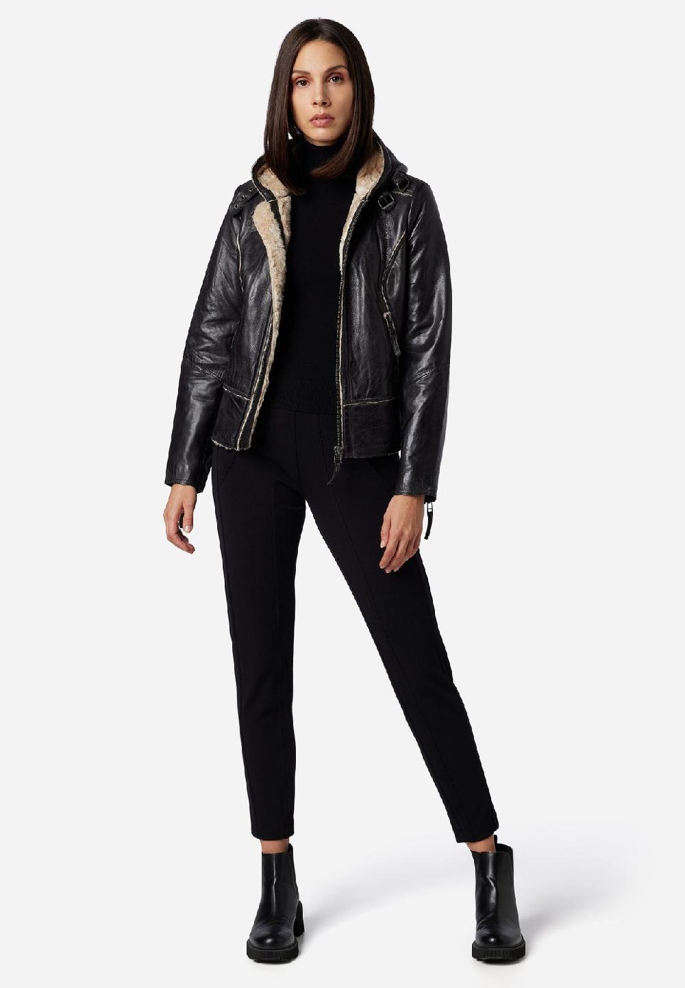 RICANO Damen Lederjacke Jule Bikerjacke mit Fellfütterung und Kapuze Osterangebot