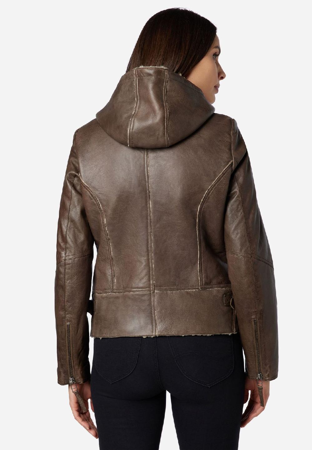 RICANO Damen Lederjacke Jule Bikerjacke mit Fellfütterung und Kapuze Muttertagsangebot