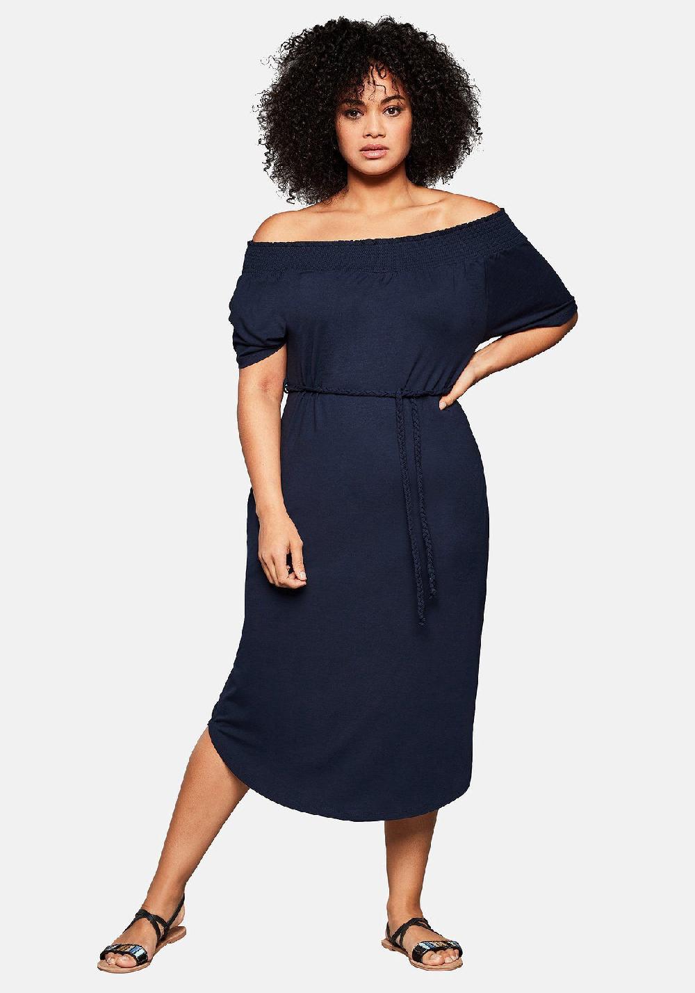 sheego Strandkleid mit Bindeband und Carmenausschnitt Blitzangebot