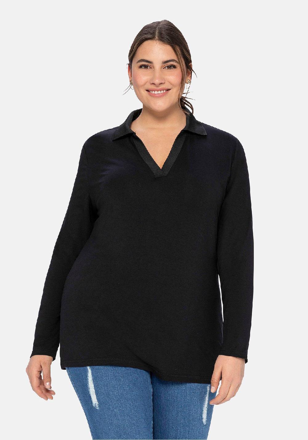 sheego Poloshirt mit offenem Polokragen Große Rabatte