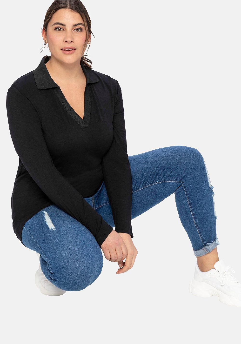 sheego Poloshirt mit offenem Polokragen Große Rabatte