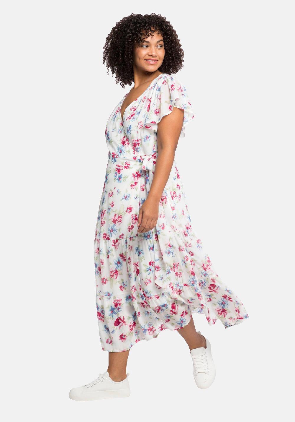 sheego by JoeBrowns Chiffonkleid mit Blumendruck und Bindegürtel Letzte 2 Tage