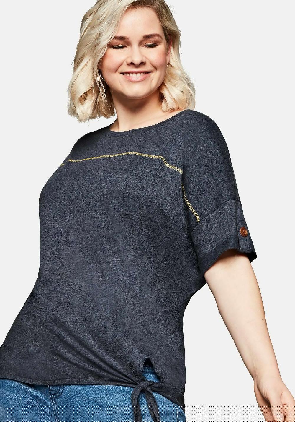 sheego Shirt mit Ziernaht und Knotendetail am Saum Kostenloser Versand international