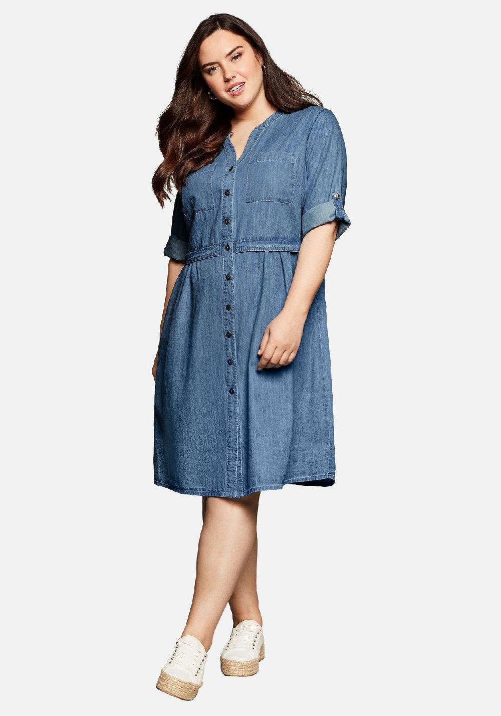 sheego Jeanskleid mit Knopfleiste und hoher Taille Im Verkauf