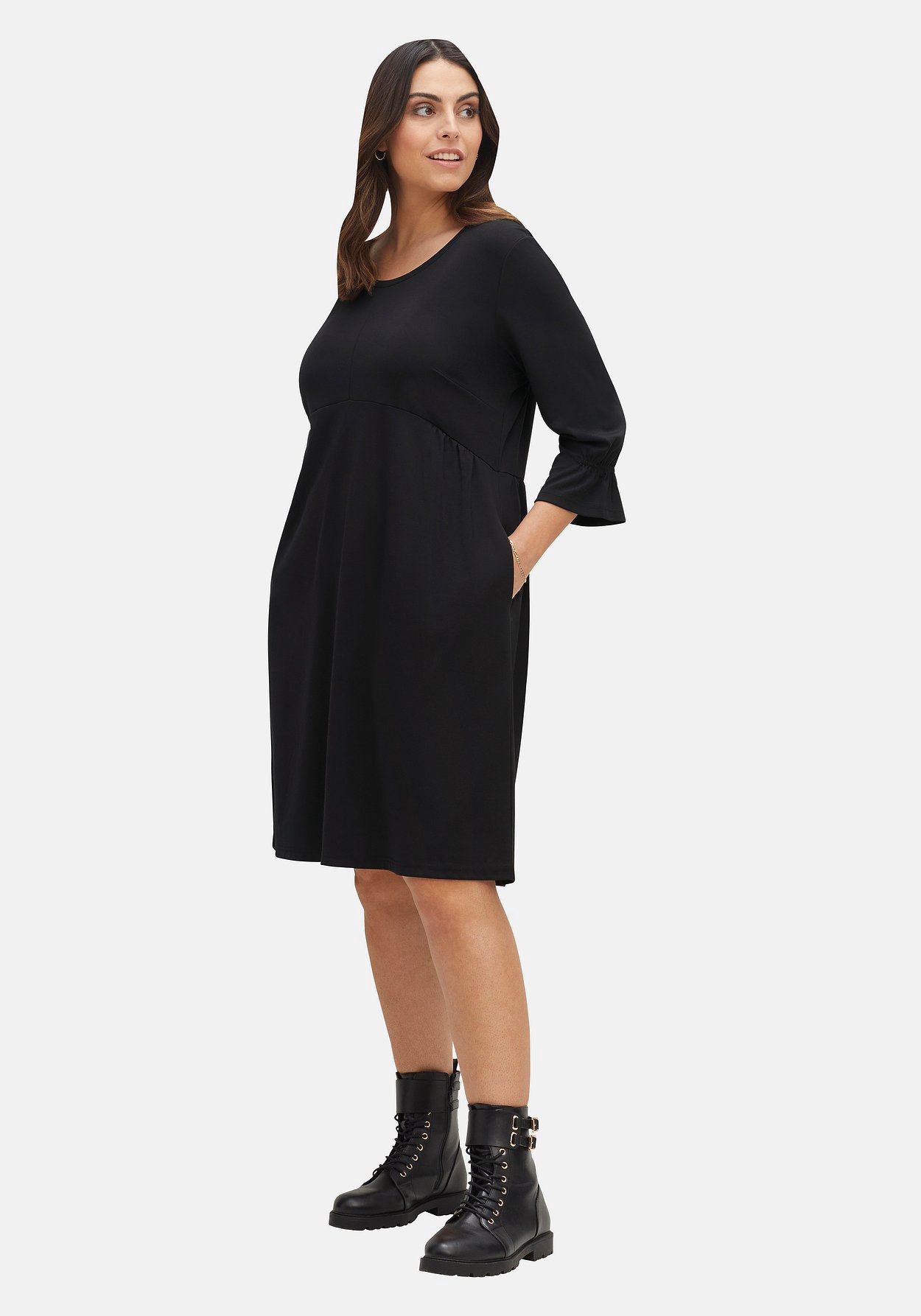 sheego Shirtkleid mit gerafften 3/4-Ärmeln 50% Rabatt für begrenzte Zeit