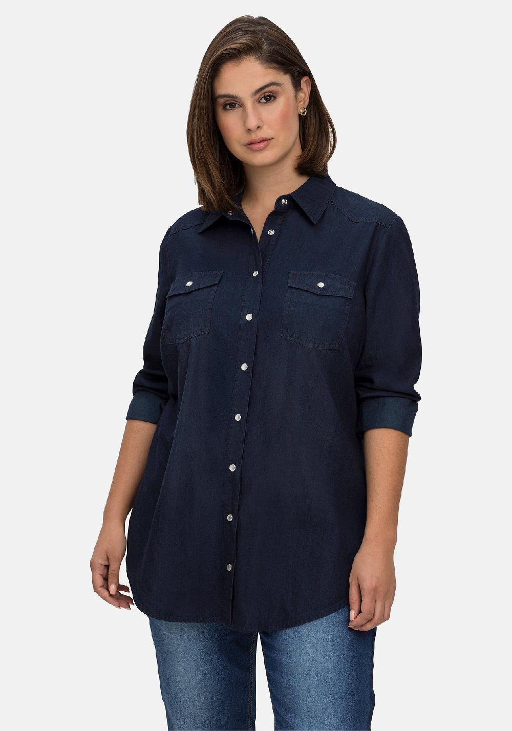 sheego Jeansbluse mit Knopfleiste und Brusttaschen Auslauf