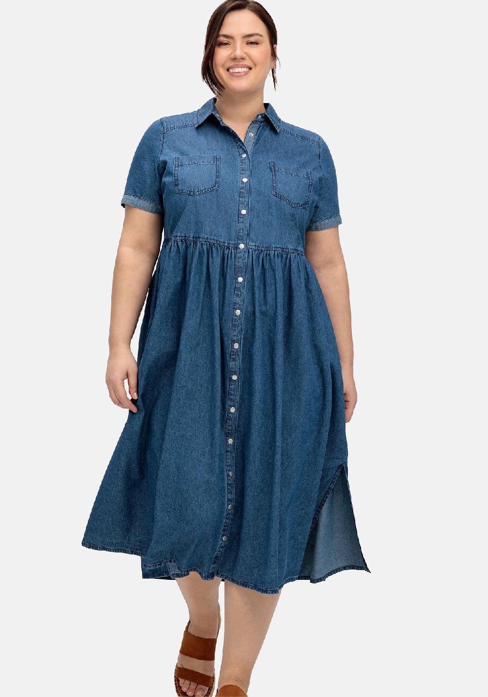 sheego Jeanskleid mit Blusenkragen und Teilungsnaht Angebote