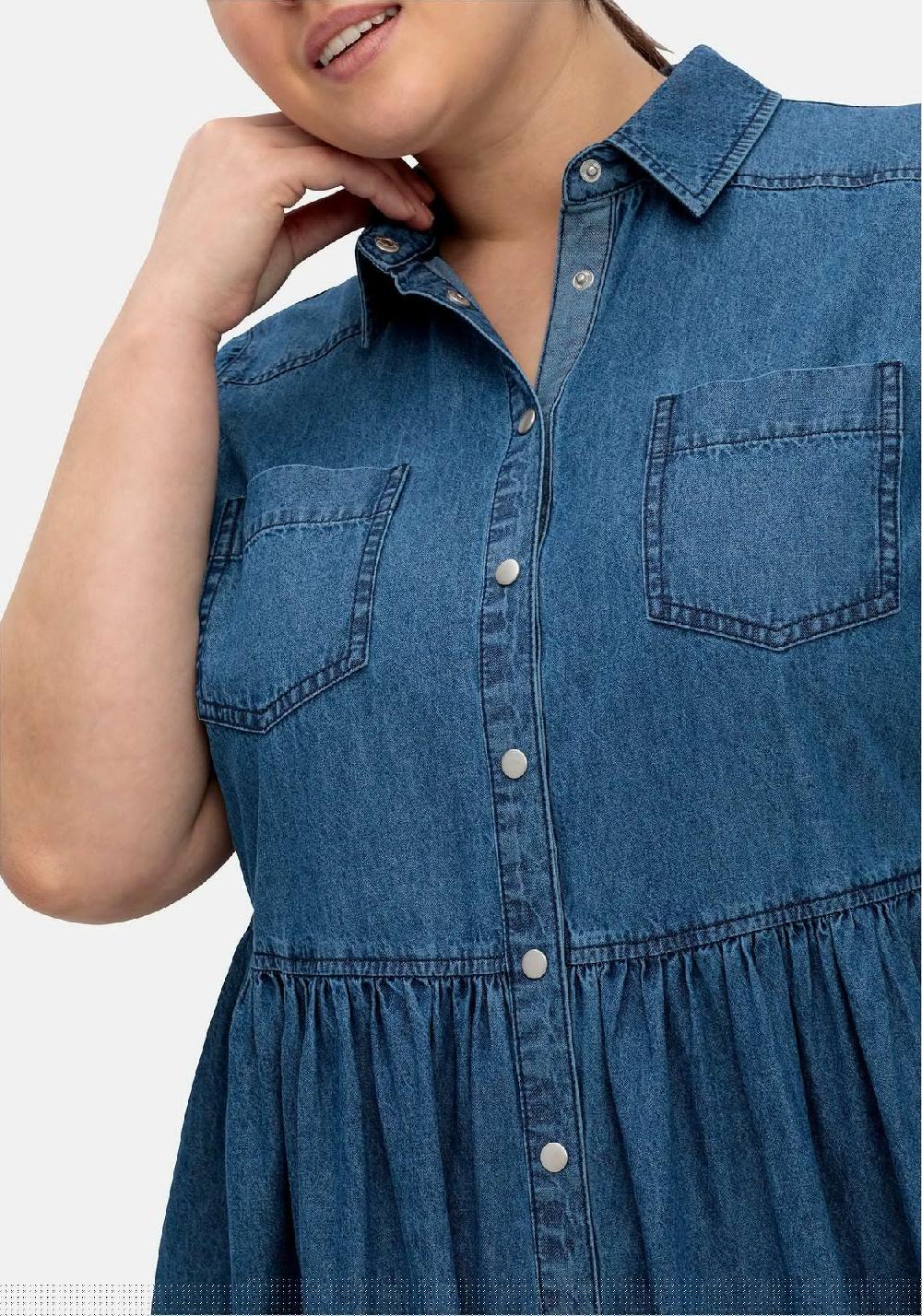 sheego Jeanskleid mit Blusenkragen und Teilungsnaht Angebote