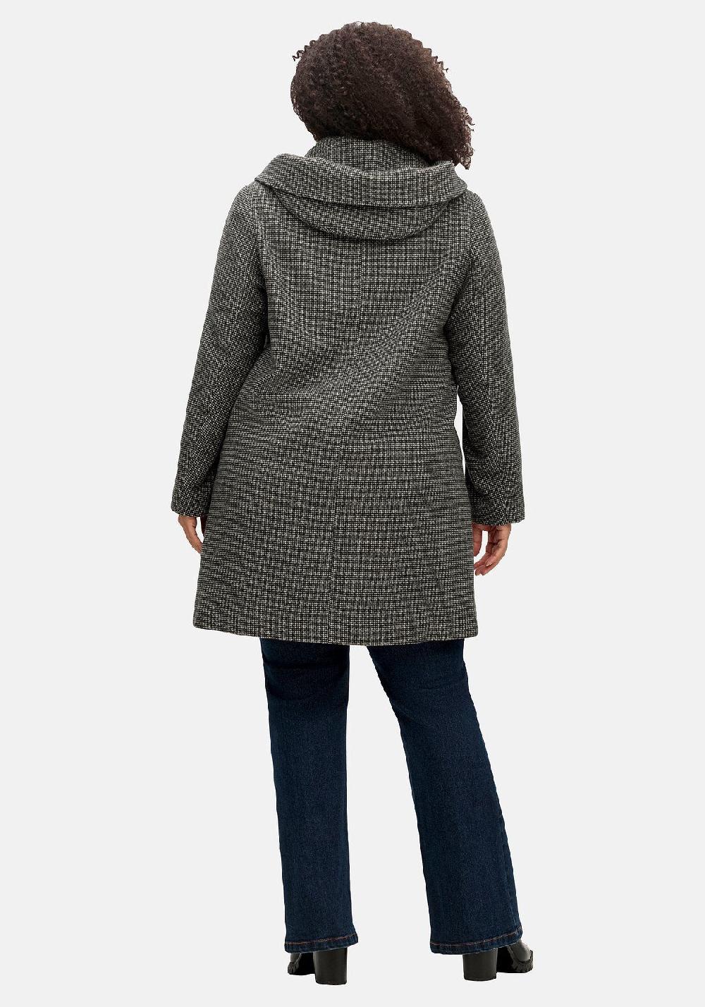 sheego Mantel mit großer Kapuze in A-Linie mit Wollanteil im Angebot