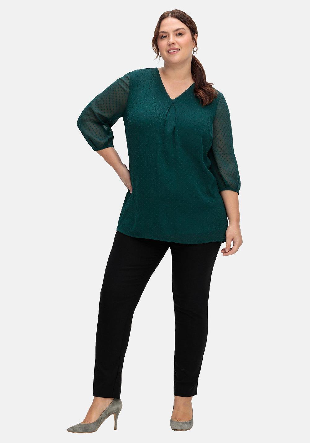 sheego Tunika mit Chiffon-Ärmeln und eingewebtem Muster Blitzverkäufe