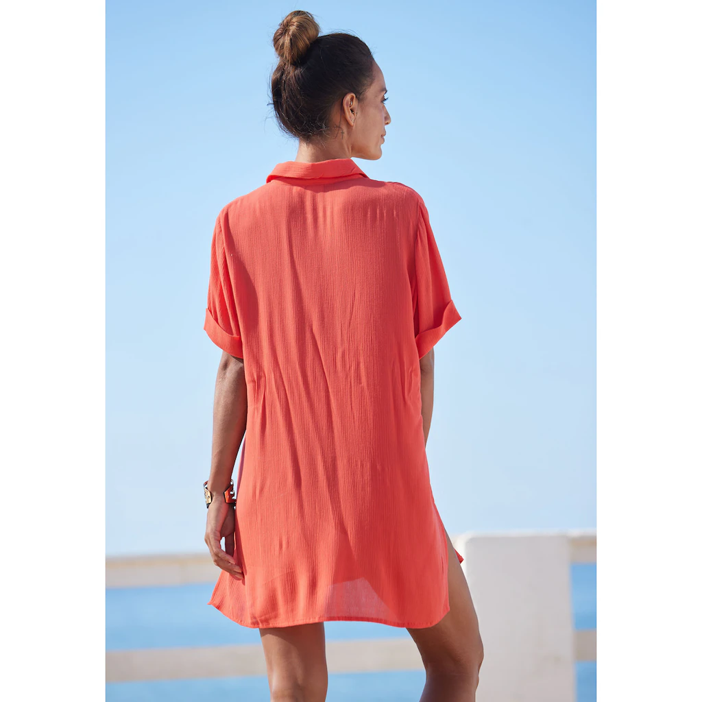 LASCANA Longbluse mit Knopfleiste Kurzarmbluse Blusenkleid sommerlich Heißer Verkauf