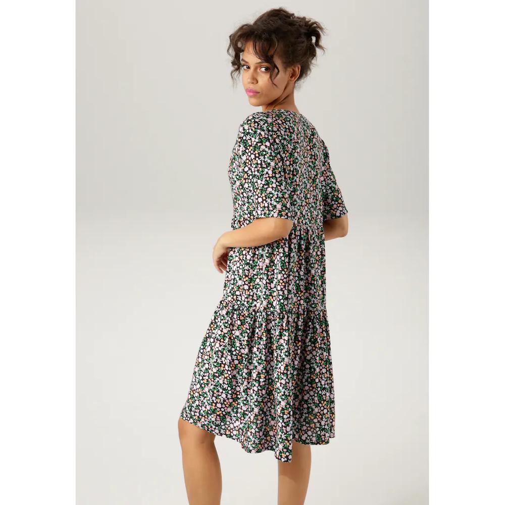Aniston CASUAL Sommerkleid mit buntem Minimal-Blumendruck Räumungsverkauf