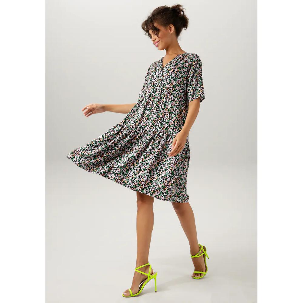 Aniston CASUAL Sommerkleid mit buntem Minimal-Blumendruck Räumungsverkauf