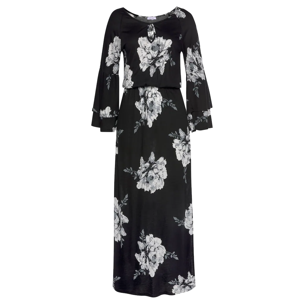 LASCANA Maxikleid mit Blumenprint und Schulter-Cut-Outs Sommerkleid mit Schlitz Zeitbegrenzte Promotion