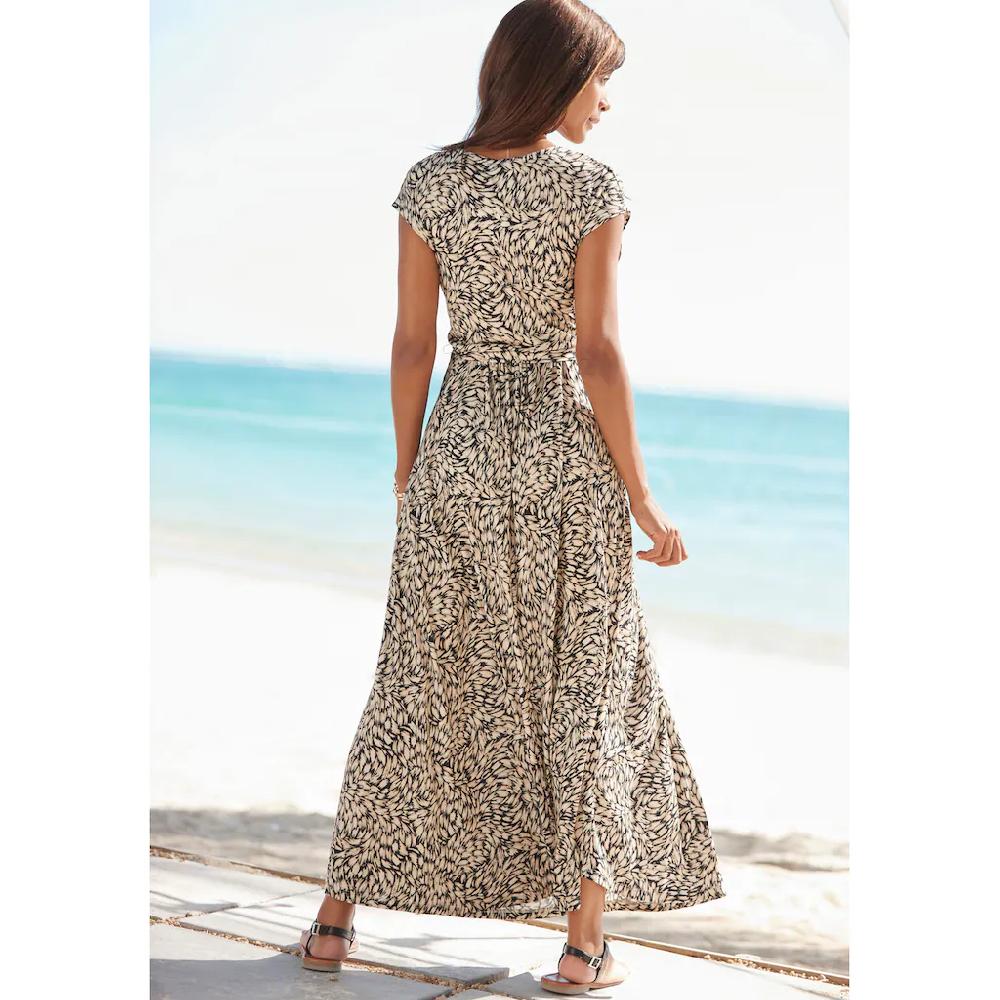 Buffalo Maxikleid (mit Bindegürtel) mit Alloverdruck Sommerkleid mit Taschen Strandkleid Nur für heute