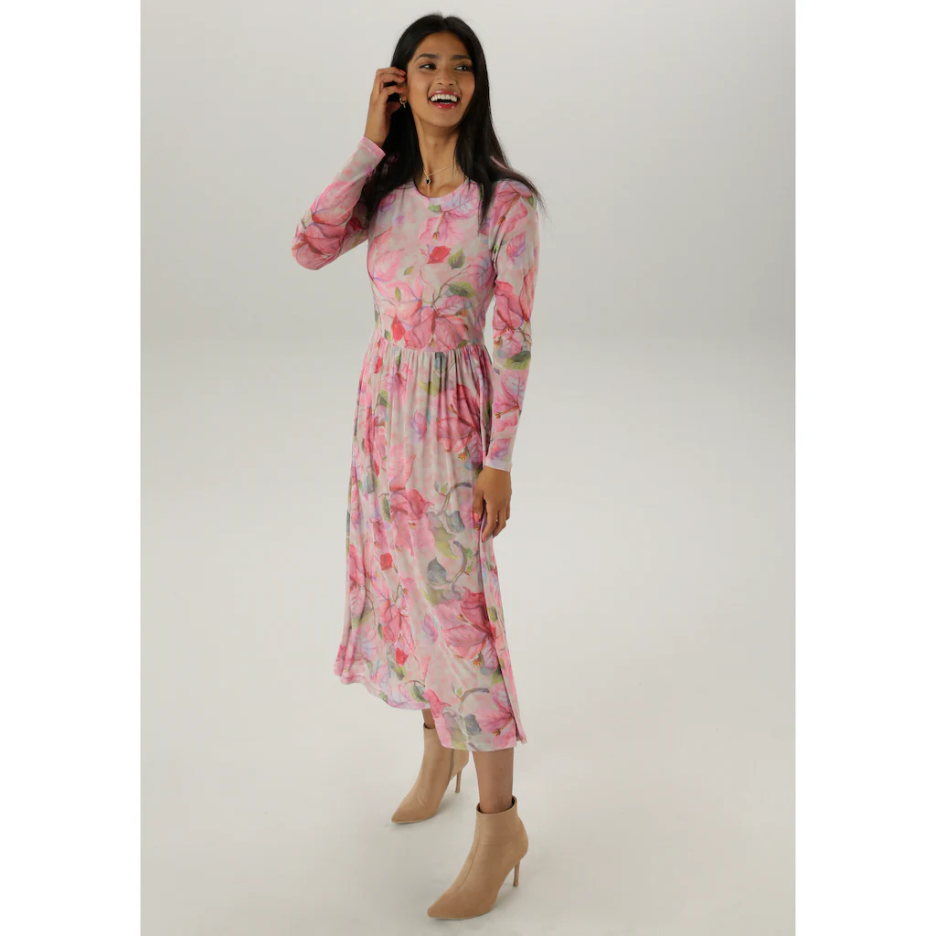 Aniston SELECTED Midikleid in Mesh-Qualität und floralem Muster - NEUE KOLLEKTION zollfrei