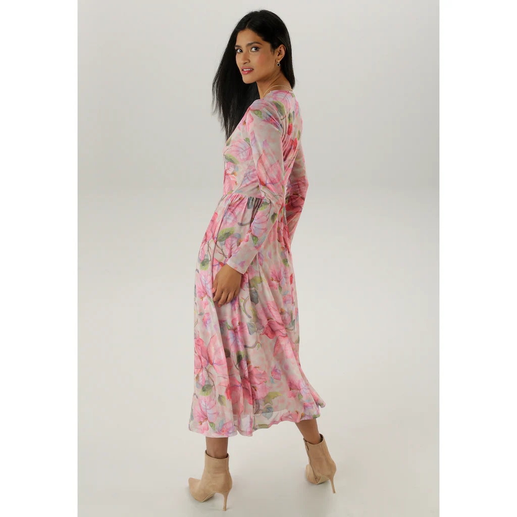 Aniston SELECTED Midikleid in Mesh-Qualität und floralem Muster - NEUE KOLLEKTION zollfrei