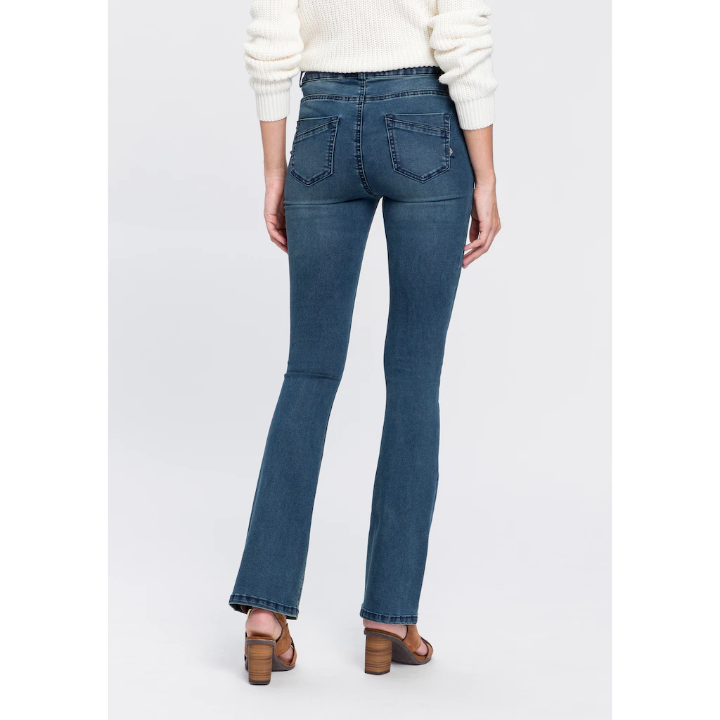 Arizona Bootcut-Jeans »Ultra Stretch« ausgestellte Beinform Used-Waschung hohe Leibhöhe Limitierter Zeitrabatt