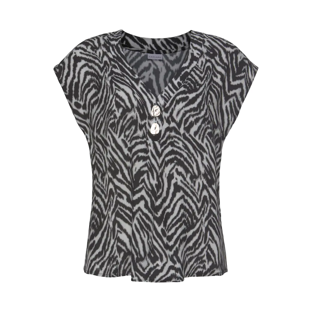 LASCANA Schlupfbluse mit Zebraprint und modischen Knöpfen Kurzarmbluse sommerlich Begrenztes Angebot