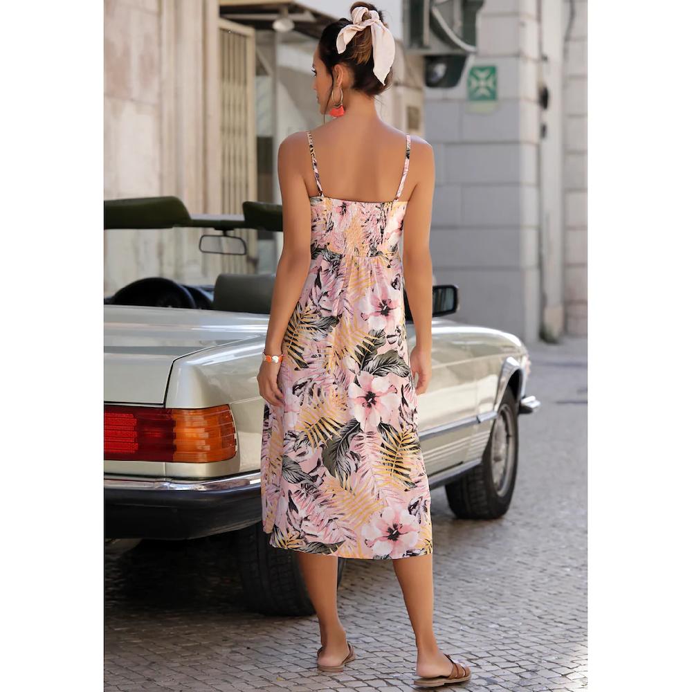 LASCANA Sommerkleid aus Leinenmix Midikleid mit Knopfleiste vorne Strandkleid Heißer Verkauf