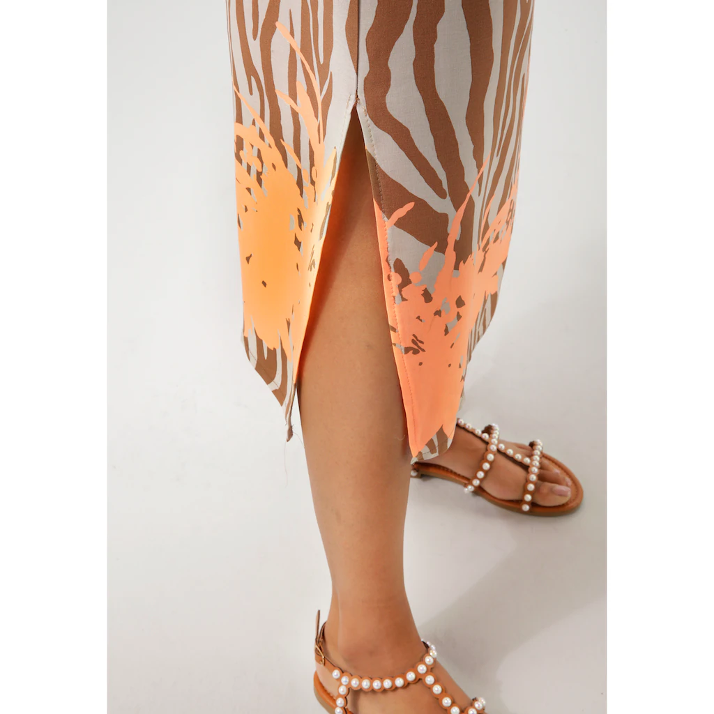 Aniston CASUAL Sommerkleid mit Zebrastreifen und extravagantem Bordüren-Druck - NEUE KOLLEKTION Räumungsverkauf