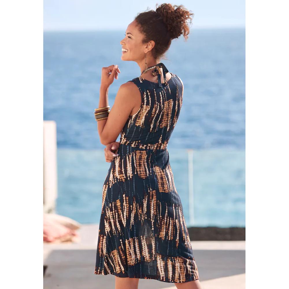 Buffalo Jerseykleid mit Alloverdruck und Bindeband Trägerkleid Strandkleid sommerlich Letzte 2 Tage