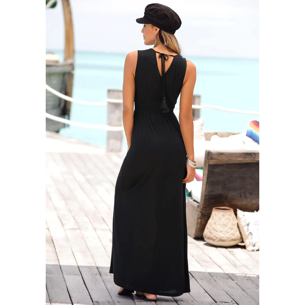 Buffalo Maxikleid mit Druck am Vorderteil und Bindeband hinten Sommerkleid casual-chic Vierteljährliche Förderung