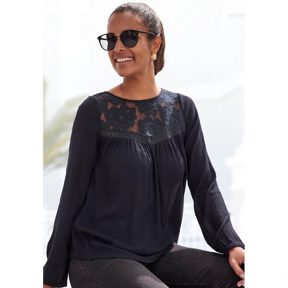 Buffalo Spitzenbluse aus gewebter Viskose sommerlich Boho-Style Tiefpreis