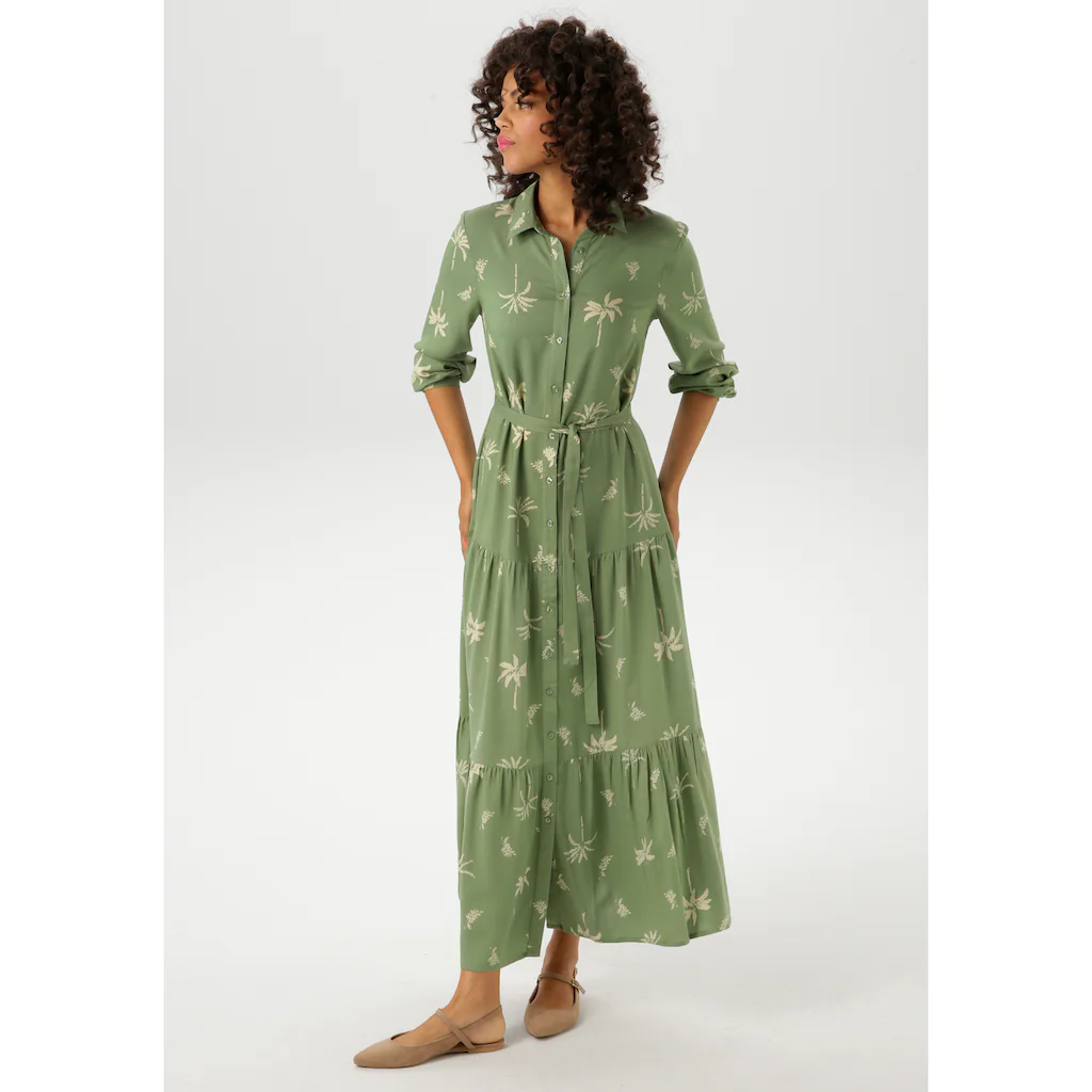 Aniston CASUAL Maxikleid (mit abnehmbarem Bindeband) mit Palmen bedruckt - jedes Teil ein Unikat - NEUE KOLLEKTION