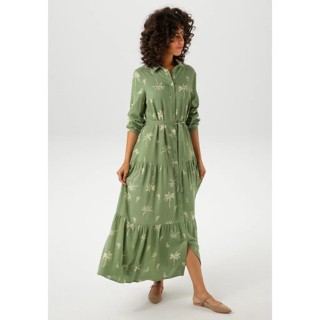 Aniston CASUAL Maxikleid (mit abnehmbarem Bindeband) mit Palmen bedruckt - jedes Teil ein Unikat - NEUE KOLLEKTION Sonderangebot der Fabrik