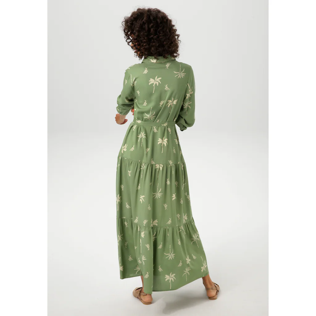 Aniston CASUAL Maxikleid (mit abnehmbarem Bindeband) mit Palmen bedruckt - jedes Teil ein Unikat - NEUE KOLLEKTION Sonderangebot der Fabrik