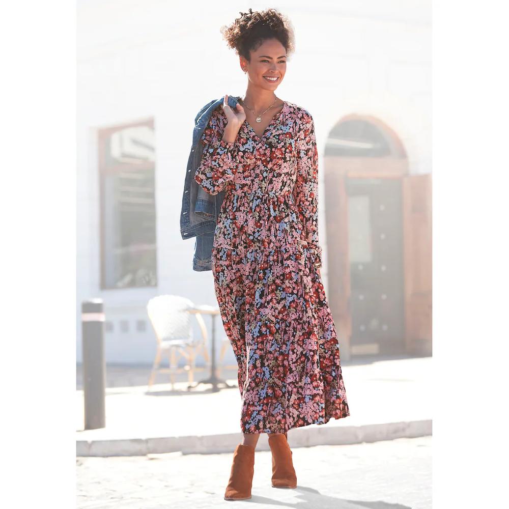 LASCANA Maxikleid mit Blümchenprint und V-Ausschnitt Sommerkleid