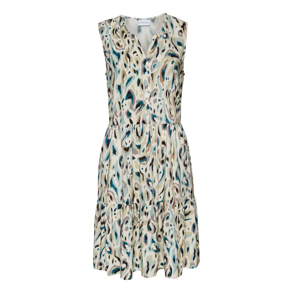 LASCANA Druckkleid mit Raffungen im Rockteil Sommerkleid mit Knopfleiste Strandkleid zollfrei