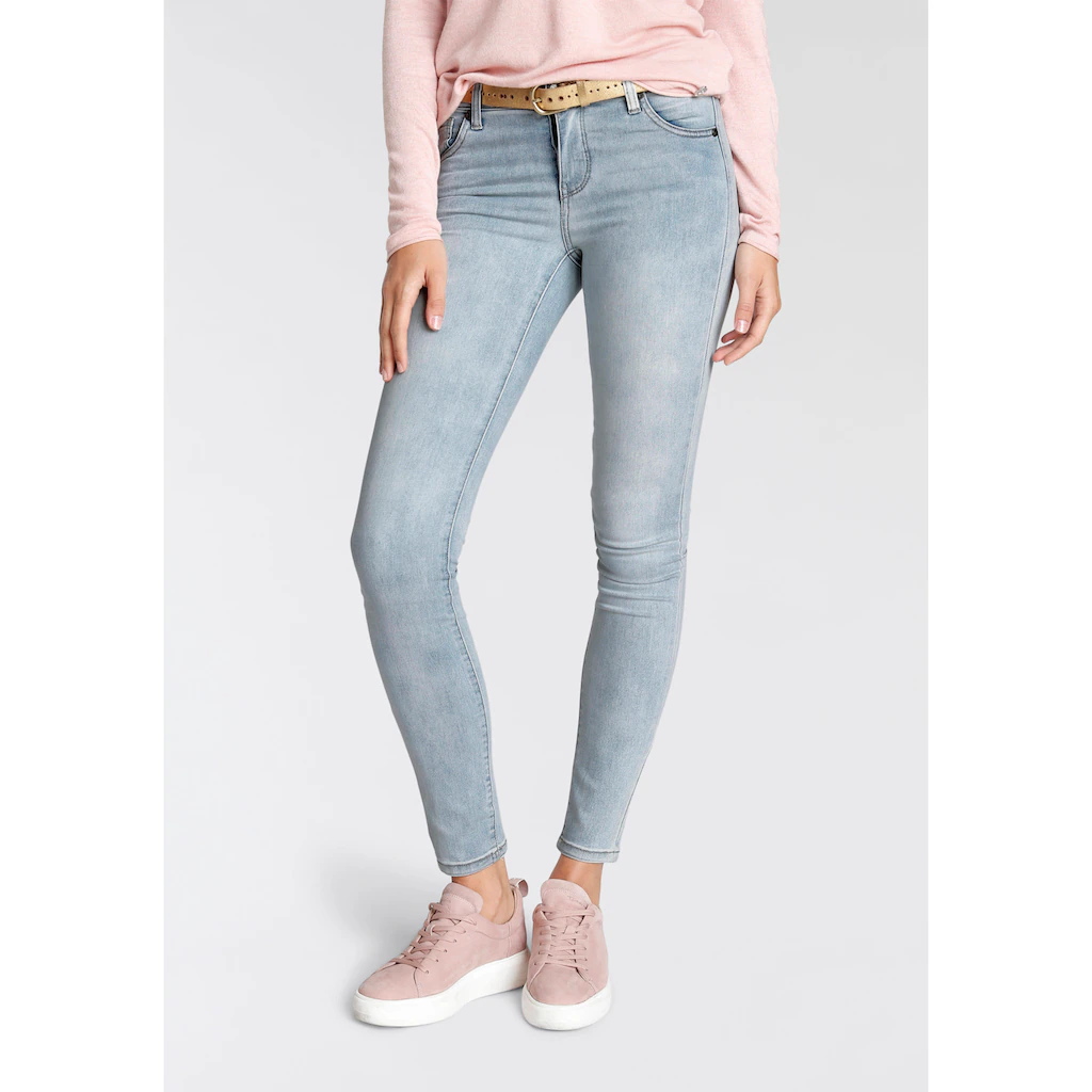 Tamaris Skinny-fit-Jeans schmale Beinform normale Leibhöhe 5-Pocket-Form Used-Waschung