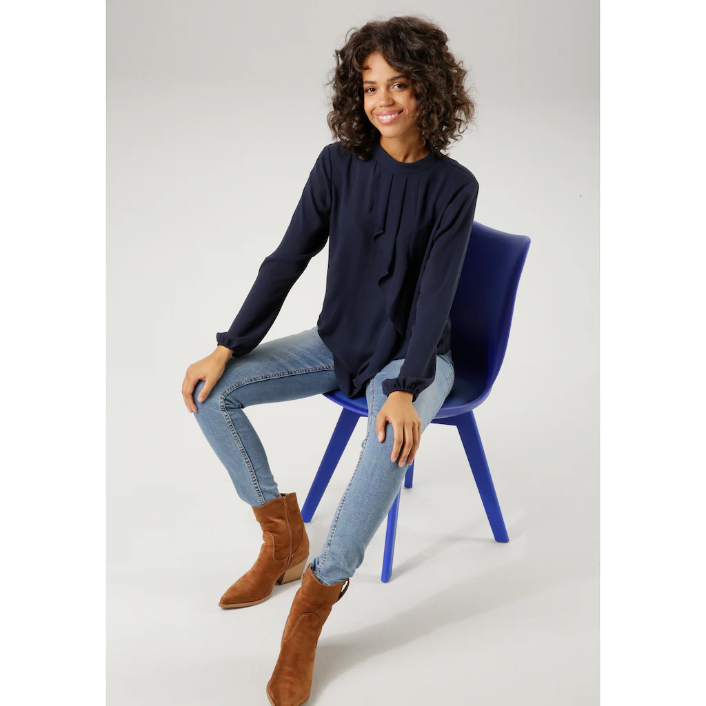 Aniston CASUAL Langarmbluse mit kleinem Volant im Vorderteil Cyber Monday