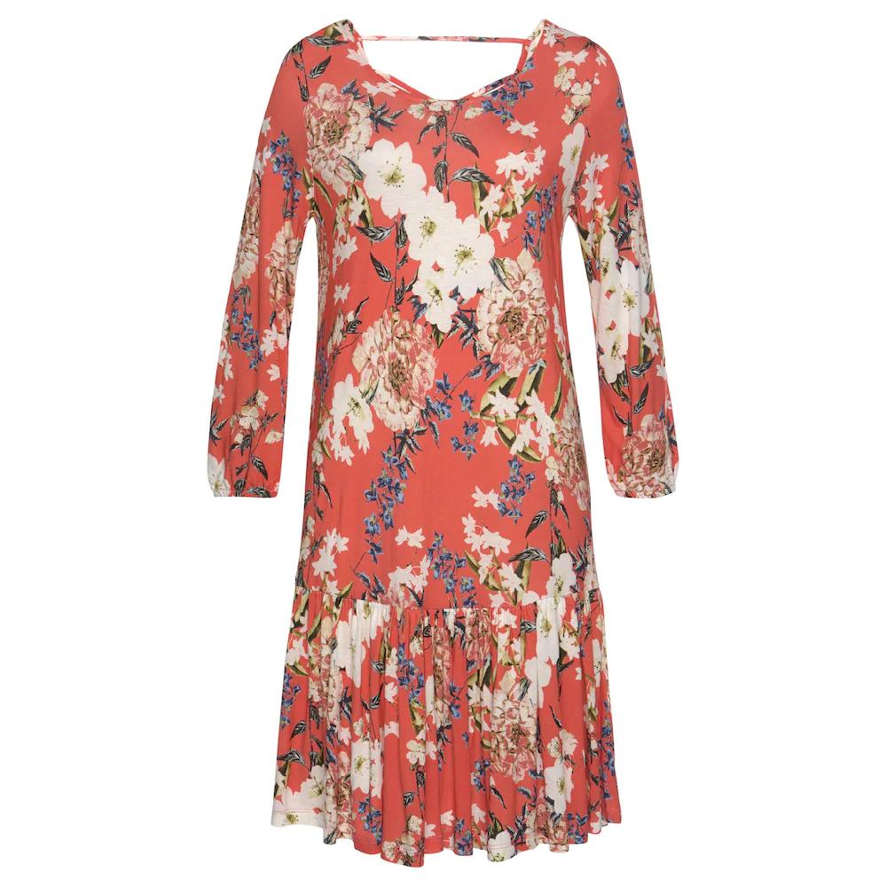 s.Oliver Jerseykleid mit Blumenprint und Volantrock 3/4-Ärmel Sommerkleid Strandkleid Saisonale Angebote