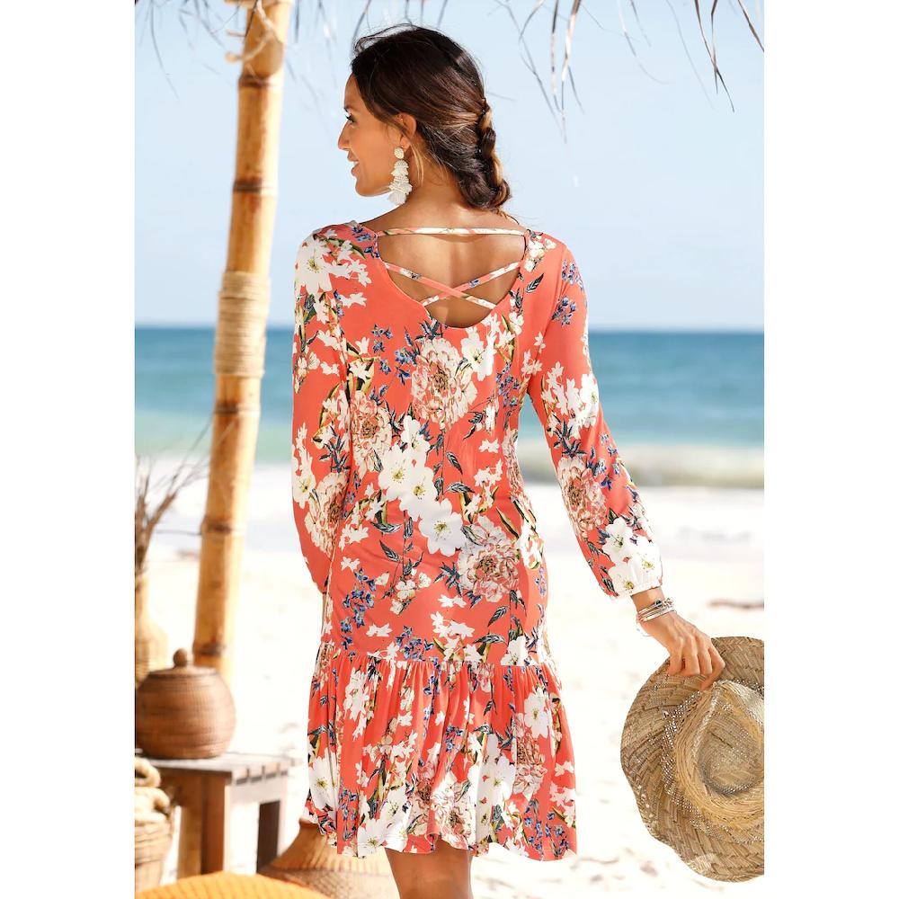s.Oliver Jerseykleid mit Blumenprint und Volantrock 3/4-Ärmel Sommerkleid Strandkleid Saisonale Angebote