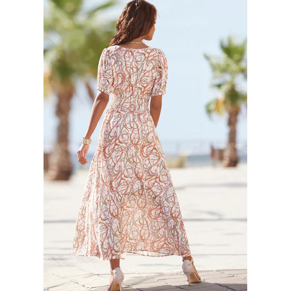 LASCANA Maxikleid mit Alloverdruck und V-Ausschnitt Sommerkleid Strandkleid Letzte 3 Tage