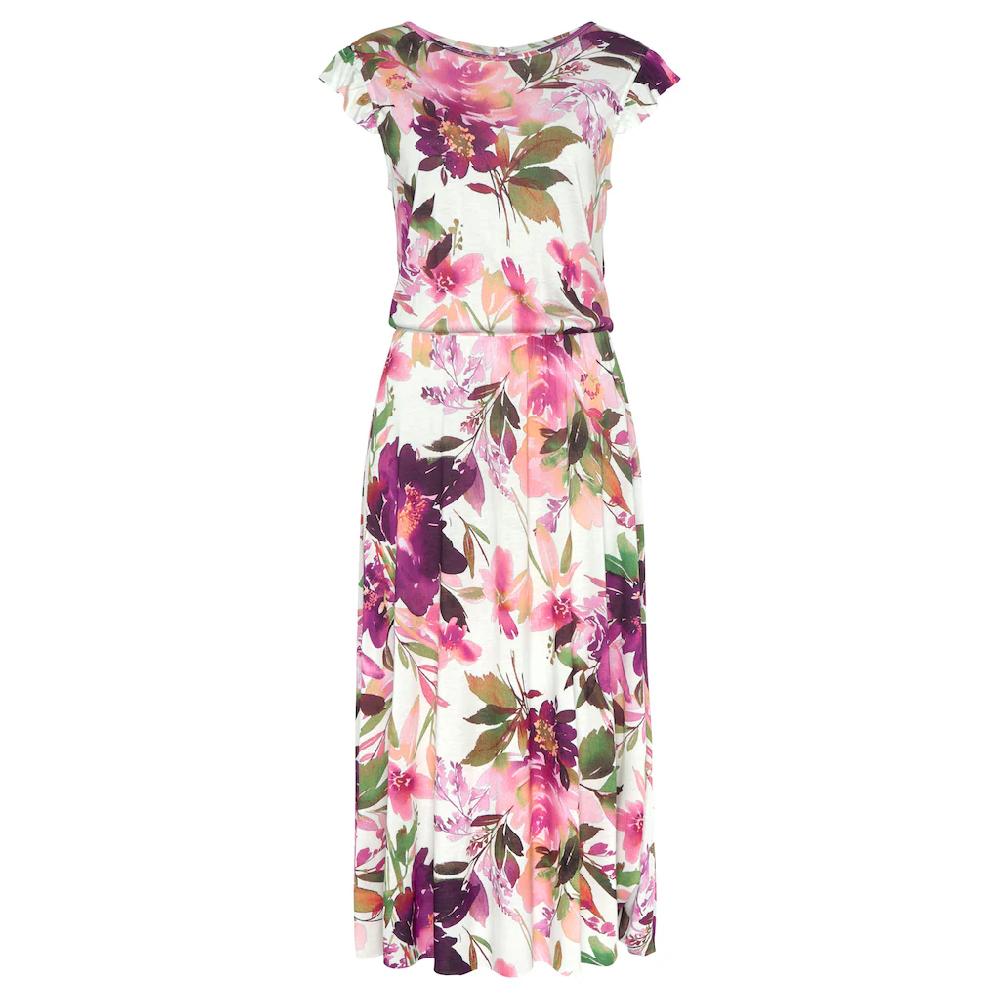 Beachtime Midikleid mit Blumendruck und Gummizug Sommerkleid Strandkleid Fabrikladen