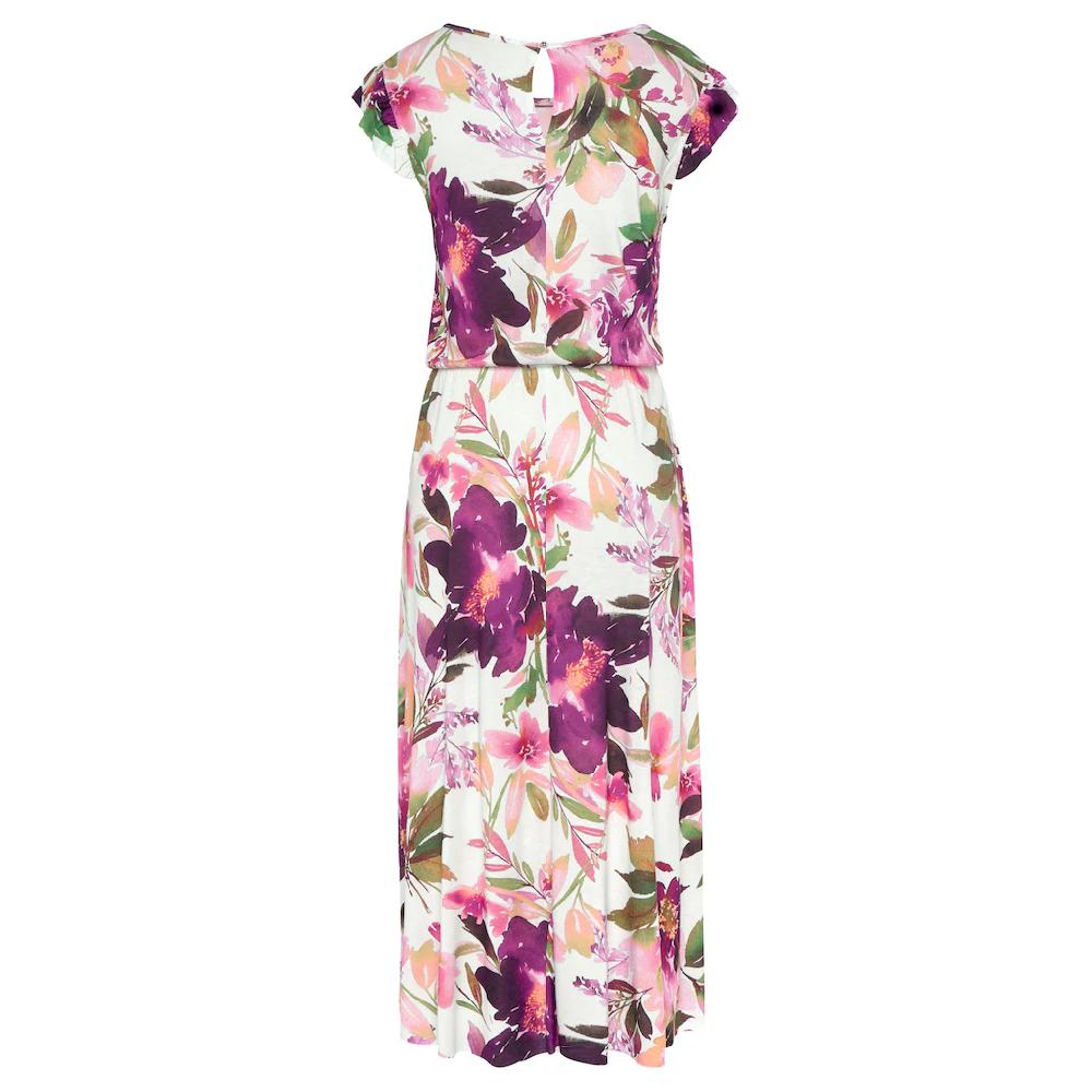 Beachtime Midikleid mit Blumendruck und Gummizug Sommerkleid Strandkleid Fabrikladen